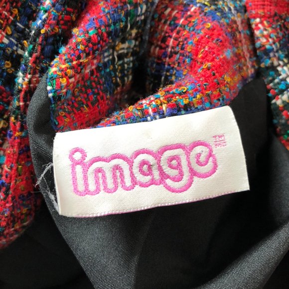 Vintage Parisian Long Oversized Red Plaid Tartan Knit Tweed Blazer Jacket Coat - Picture 5 of 5